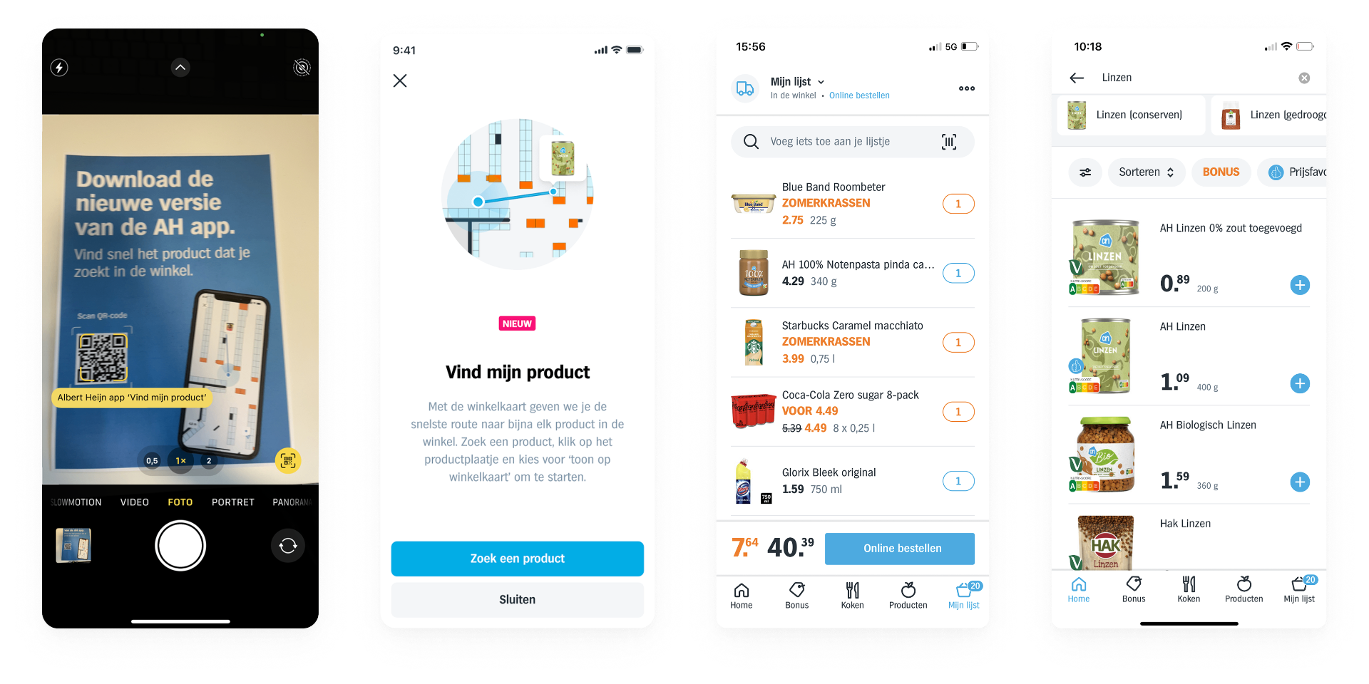 Four focused components: product search, route guidance, shelf positioning and arrival confirmation